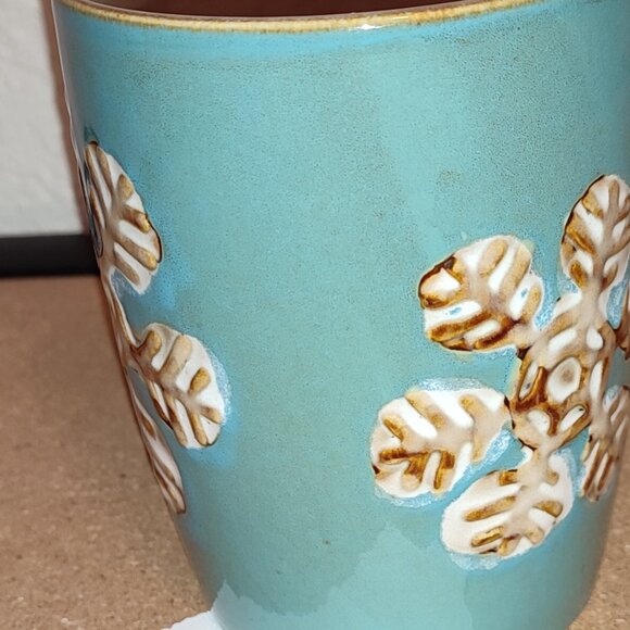 Blue Mug with Coffee Snowflakes Christmas Winter Tea Ceramic Embossed Pattern - Picture 6 of 8